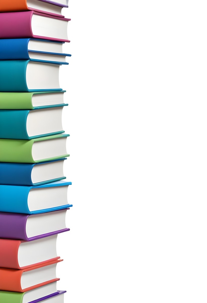 A Stack Of Colorful Books In Shades Of Blue Green And Purple Against A White Background 29 8bfd