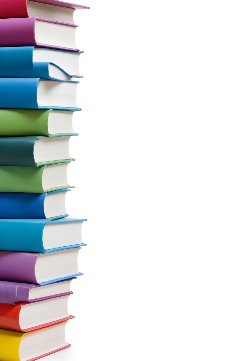 A Stack Of Colorful Books In Shades Of Blue Green And Purple Against A White Background 3 1824