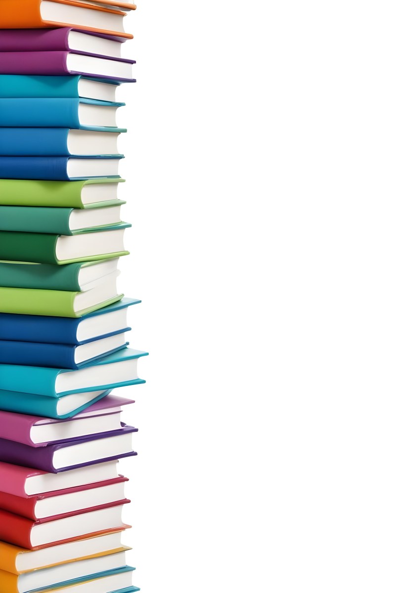 A Stack Of Colorful Books In Shades Of Blue Green And Purple Against A White Background 32 Eddf