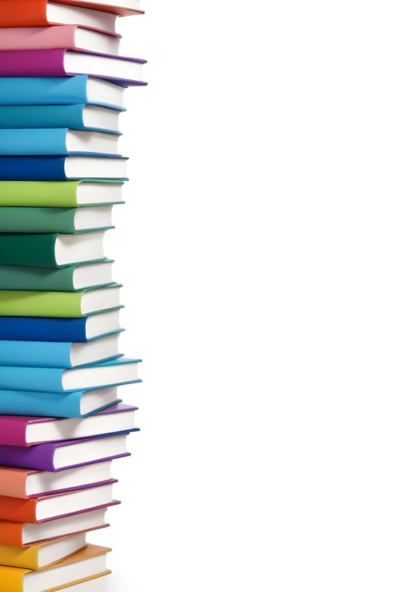 A Stack Of Colorful Books In Shades Of Blue Green And Purple Against A White Background 33 404e