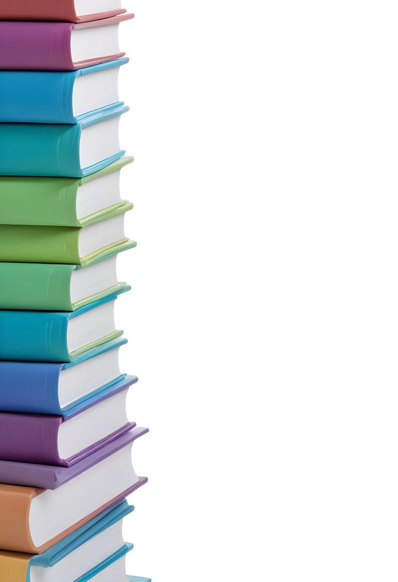 A Stack Of Colorful Books In Shades Of Blue Green And Purple Against A White Background 35 Fe5d