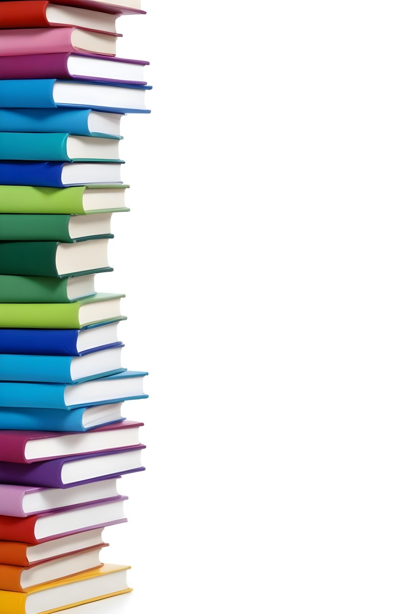 A Stack Of Colorful Books In Shades Of Blue Green And Purple Against A White Background 37 54fc