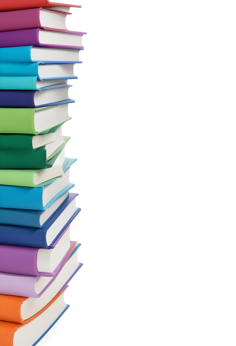A Stack Of Colorful Books In Shades Of Blue Green And Purple Against A White Background 38 F69b