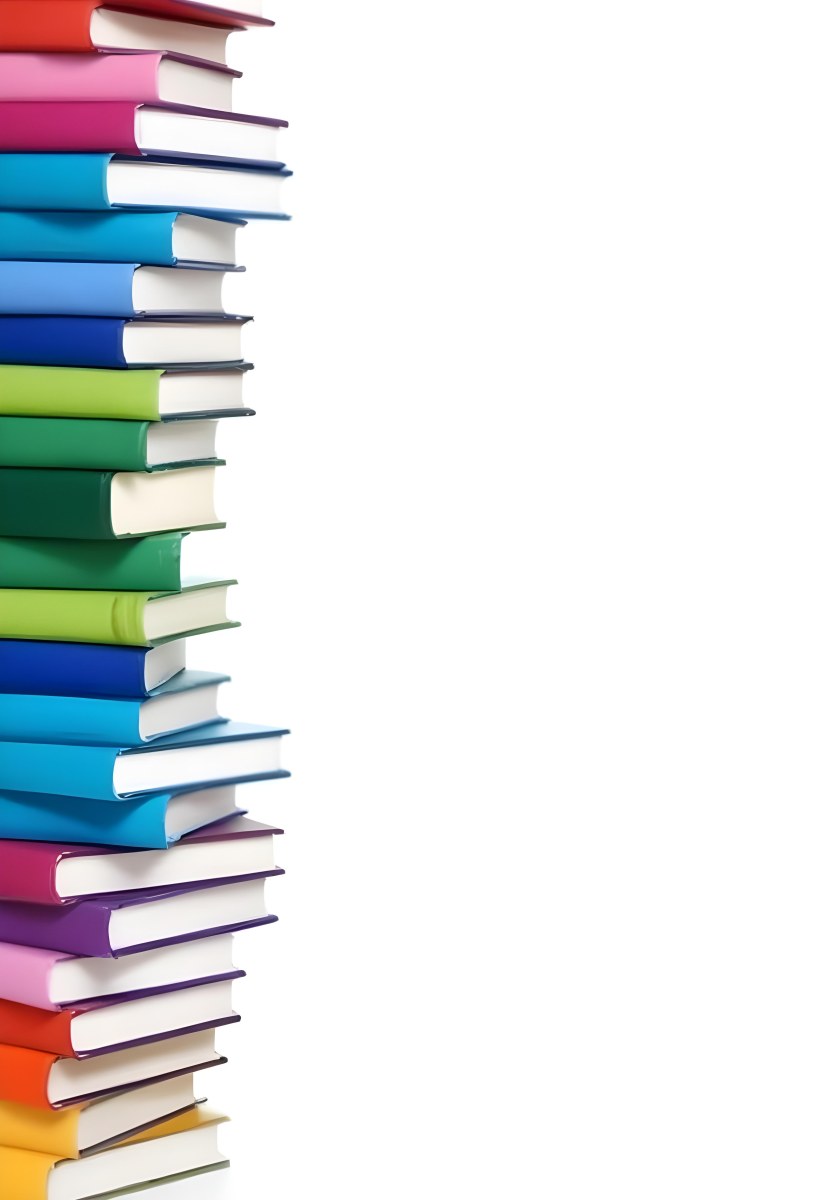 A Stack Of Colorful Books In Shades Of Blue Green And Purple Against A White Background 4 6c56