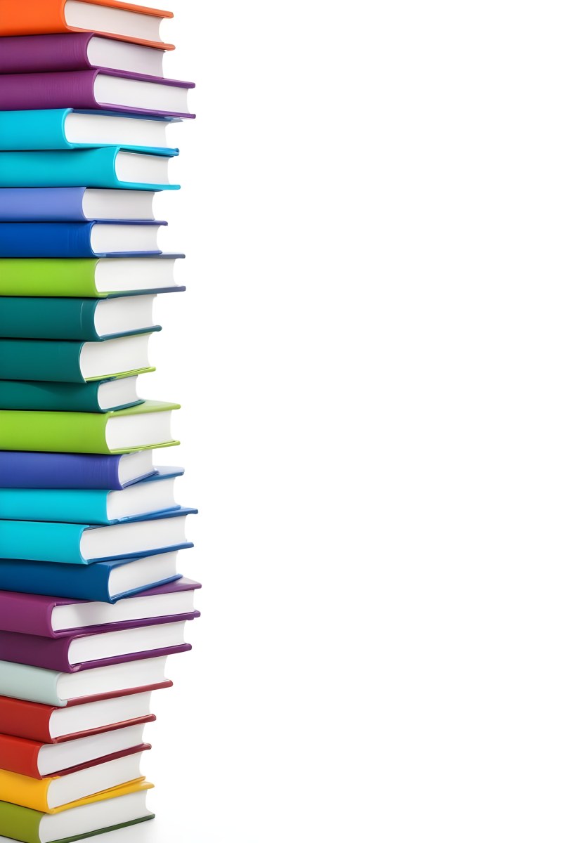 A Stack Of Colorful Books In Shades Of Blue Green And Purple Against A White Background 40 79d4