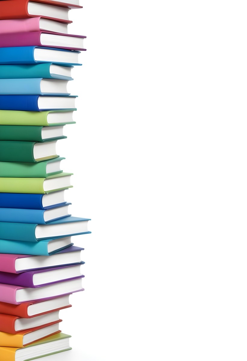 A Stack Of Colorful Books In Shades Of Blue Green And Purple Against A White Background 41 9191