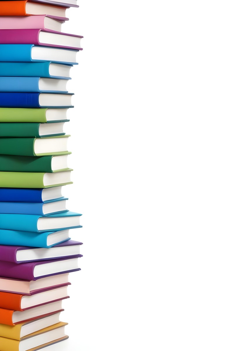 A Stack Of Colorful Books In Shades Of Blue Green And Purple Against A White Background 7 Baf2