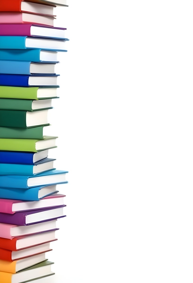 A Stack Of Colorful Books In Shades Of Blue Green And Purple Against A White Background 9 E931