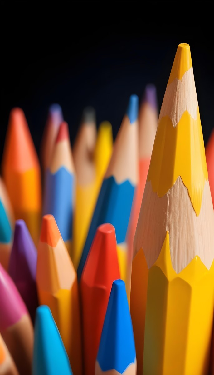 A Yellow Pencil In The Foreground With A Sharp Point And Many Colored Pencils In The Background Out Of Focus In A Dark Environment 12 2024