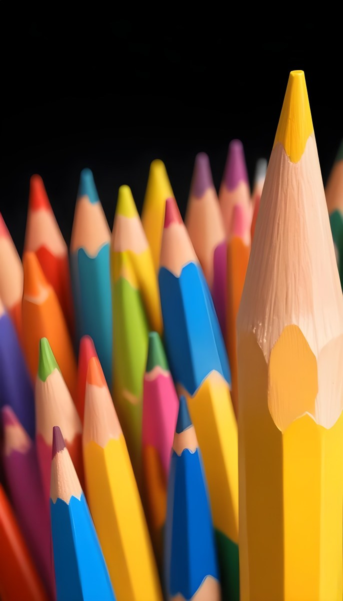 A Yellow Pencil In The Foreground With A Sharp Point And Many Colored Pencils In The Background Out Of Focus In A Dark Environment 13 Ad56