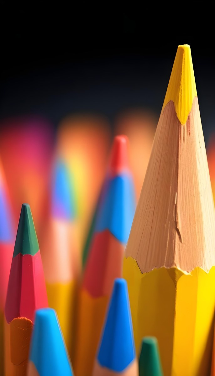 A Yellow Pencil In The Foreground With A Sharp Point And Many Colored Pencils In The Background Out Of Focus In A Dark Environment 16 19fc