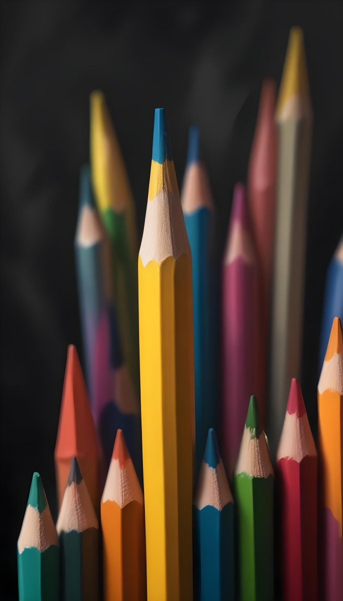 A Yellow Pencil In The Foreground With A Sharp Point And Many Colored Pencils In The Background Out Of Focus In A Dark Environment 22 83f7