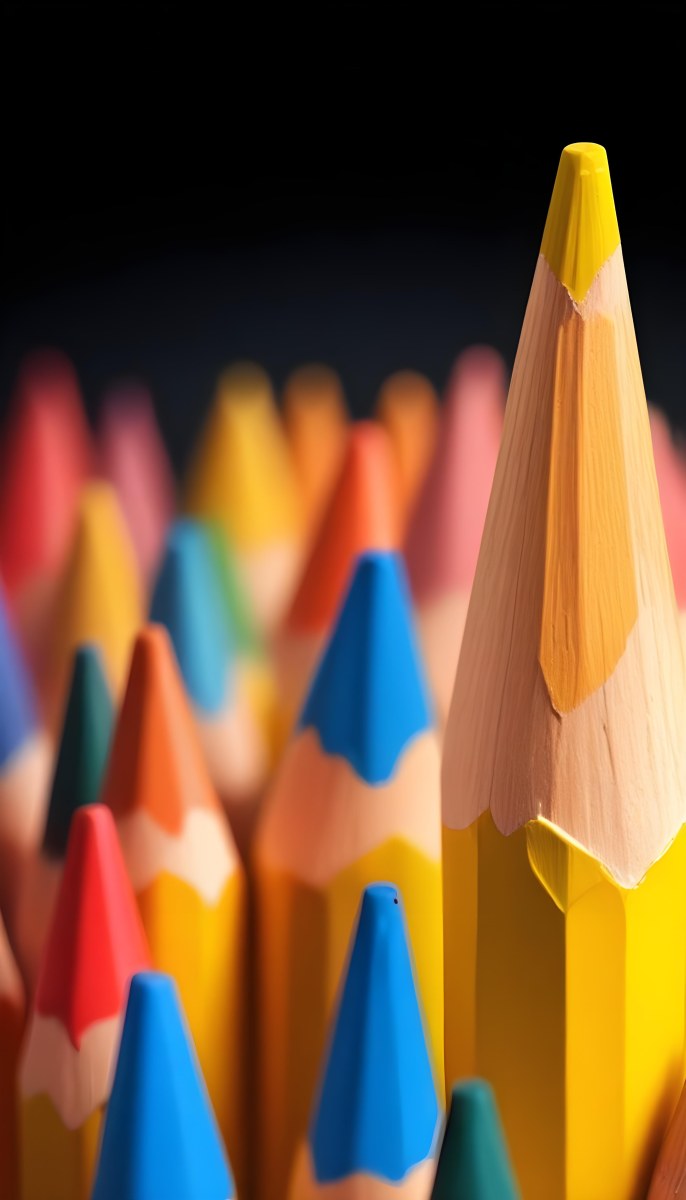 A Yellow Pencil In The Foreground With A Sharp Point And Many Colored Pencils In The Background Out Of Focus In A Dark Environment 24 Df31
