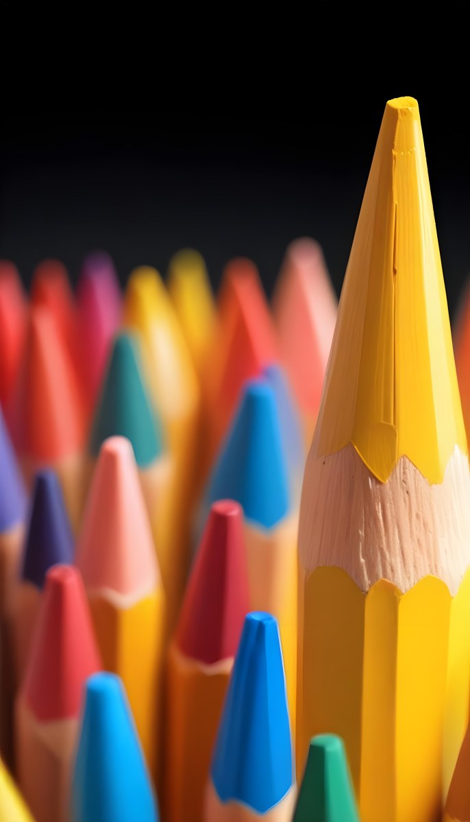 A Yellow Pencil In The Foreground With A Sharp Point And Many Colored Pencils In The Background Out Of Focus In A Dark Environment 26 Fad1