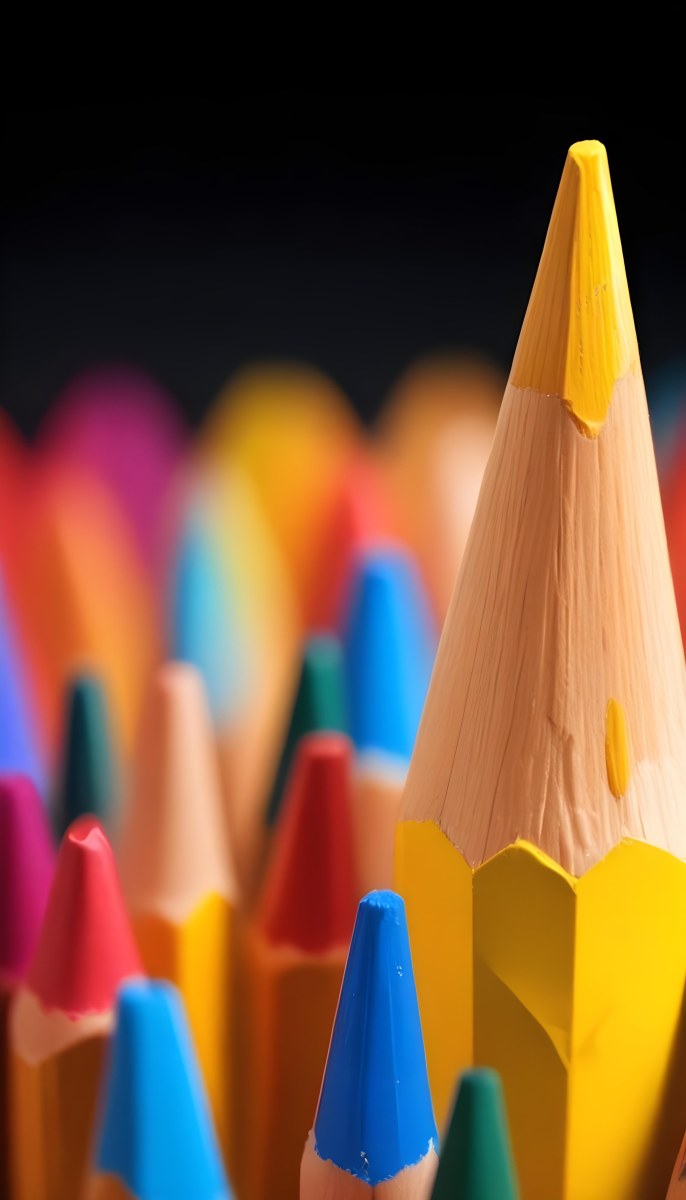 A Yellow Pencil In The Foreground With A Sharp Point And Many Colored Pencils In The Background Out Of Focus In A Dark Environment 4 301d
