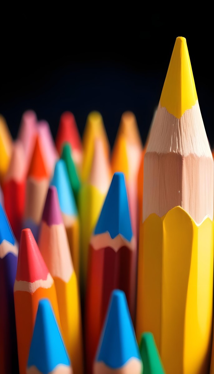 A Yellow Pencil In The Foreground With A Sharp Point And Many Colored Pencils In The Background Out Of Focus In A Dark Environment 5 E6b3