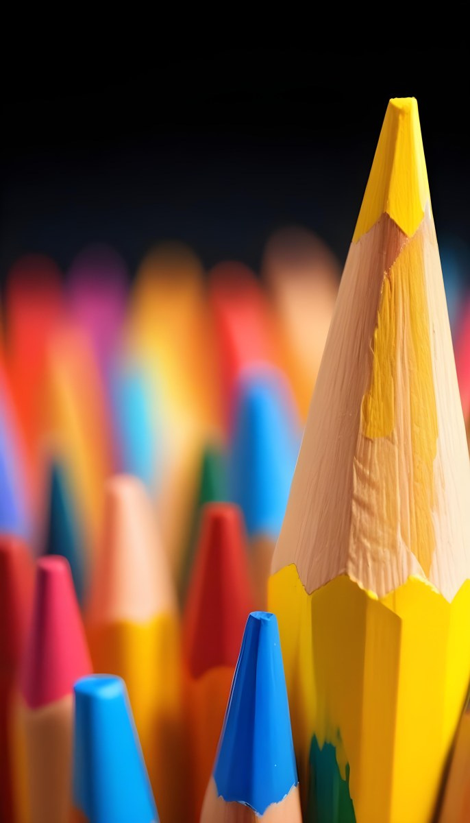 A Yellow Pencil In The Foreground With A Sharp Point And Many Colored Pencils In The Background Out Of Focus In A Dark Environment 6 4f63