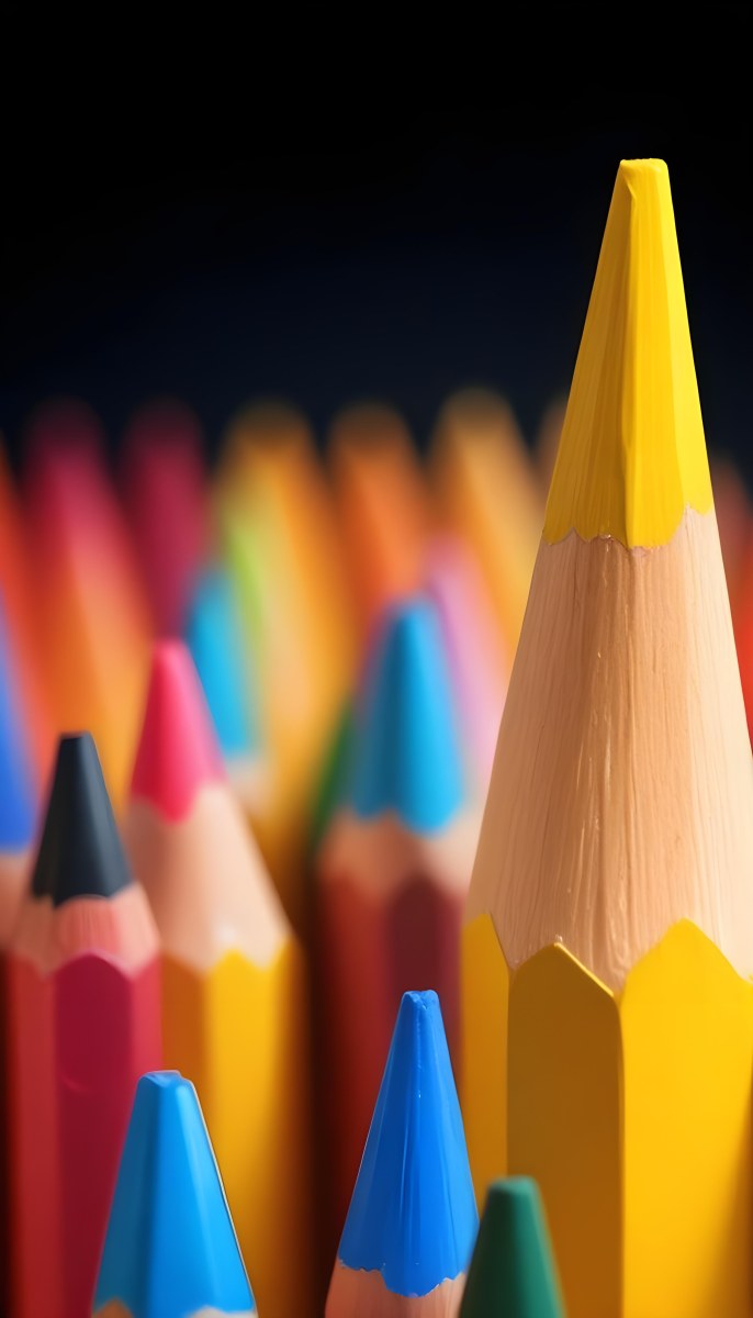 A Yellow Pencil In The Foreground With A Sharp Point And Many Colored Pencils In The Background Out Of Focus In A Dark Environment 9 Fb31