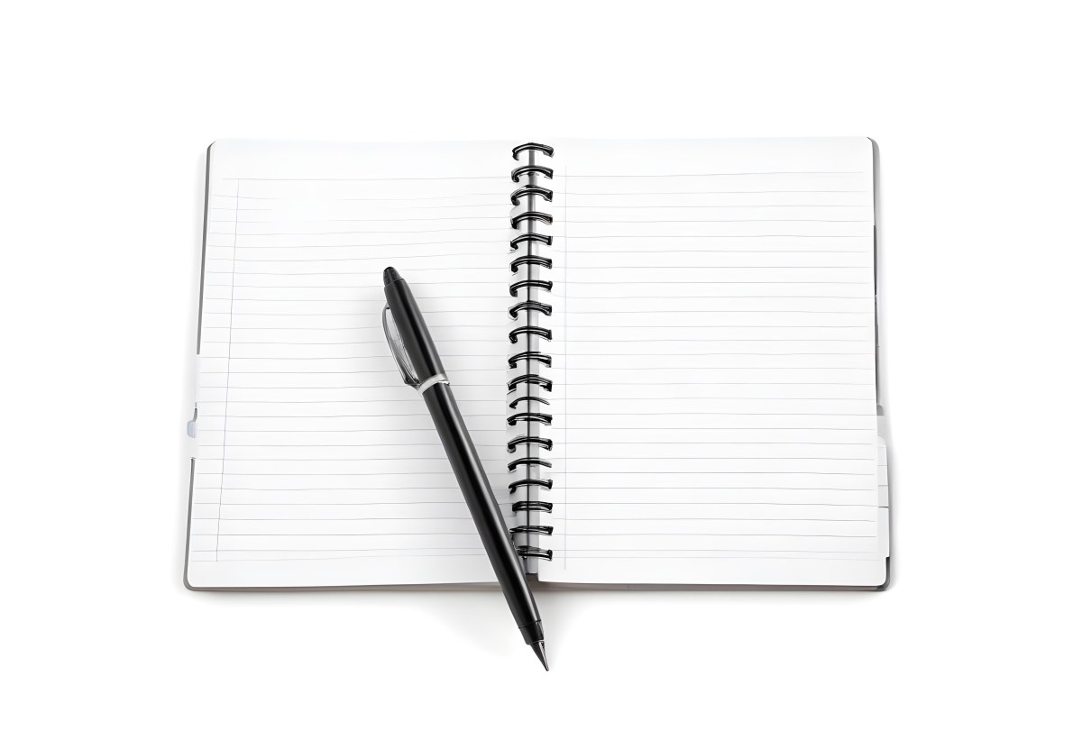 An Open Spiral Notebook With Lined Pages And A Black Pen Lying On Top Isolated On A White Background 8 25b9