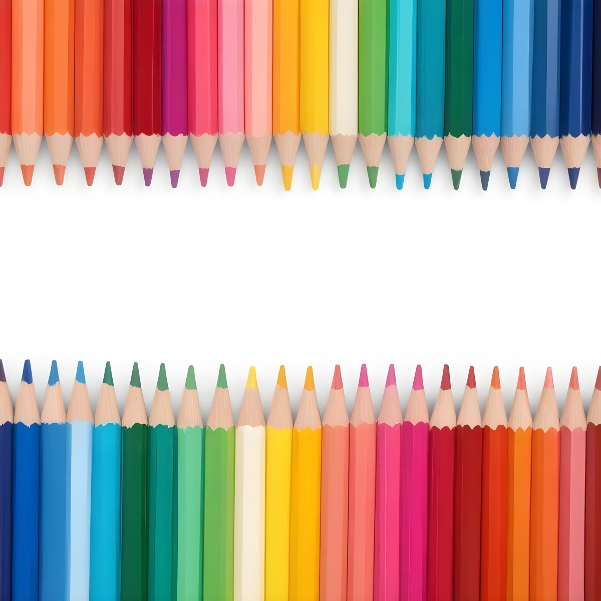 Colored Pencils Arranged In Two Rows Creating A Vibrant Spectrum Of Colors Sharp Tips Pointing Inward White Background Clean And Organized Composition Educational Or Artistic Theme 14 Ece8