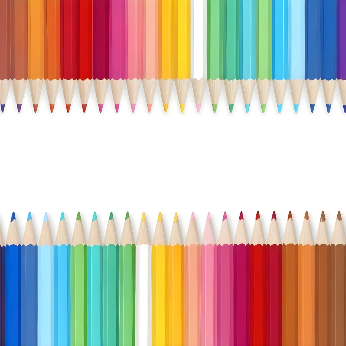 Colored Pencils Arranged In Two Rows Creating A Vibrant Spectrum Of Colors Sharp Tips Pointing Inward White Background Clean And Organized Composition Educational Or Artistic Theme 16 2146