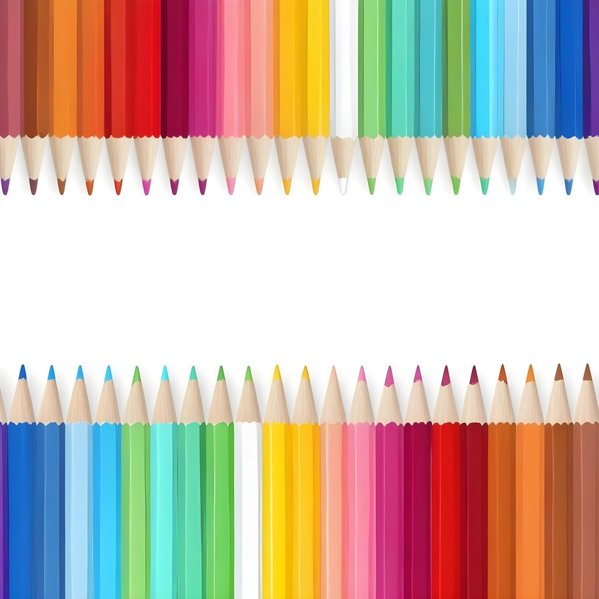 Colored Pencils Arranged In Two Rows Creating A Vibrant Spectrum Of Colors Sharp Tips Pointing Inward White Background Clean And Organized Composition Educational Or Artistic Theme 17 8284
