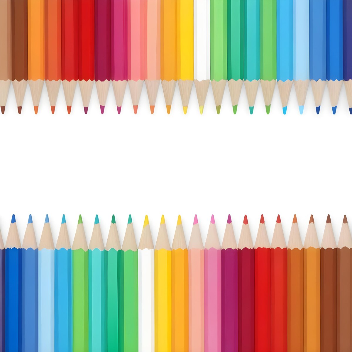 Colored Pencils Arranged In Two Rows Creating A Vibrant Spectrum Of Colors Sharp Tips Pointing Inward White Background Clean And Organized Composition Educational Or Artistic Theme 18 848f