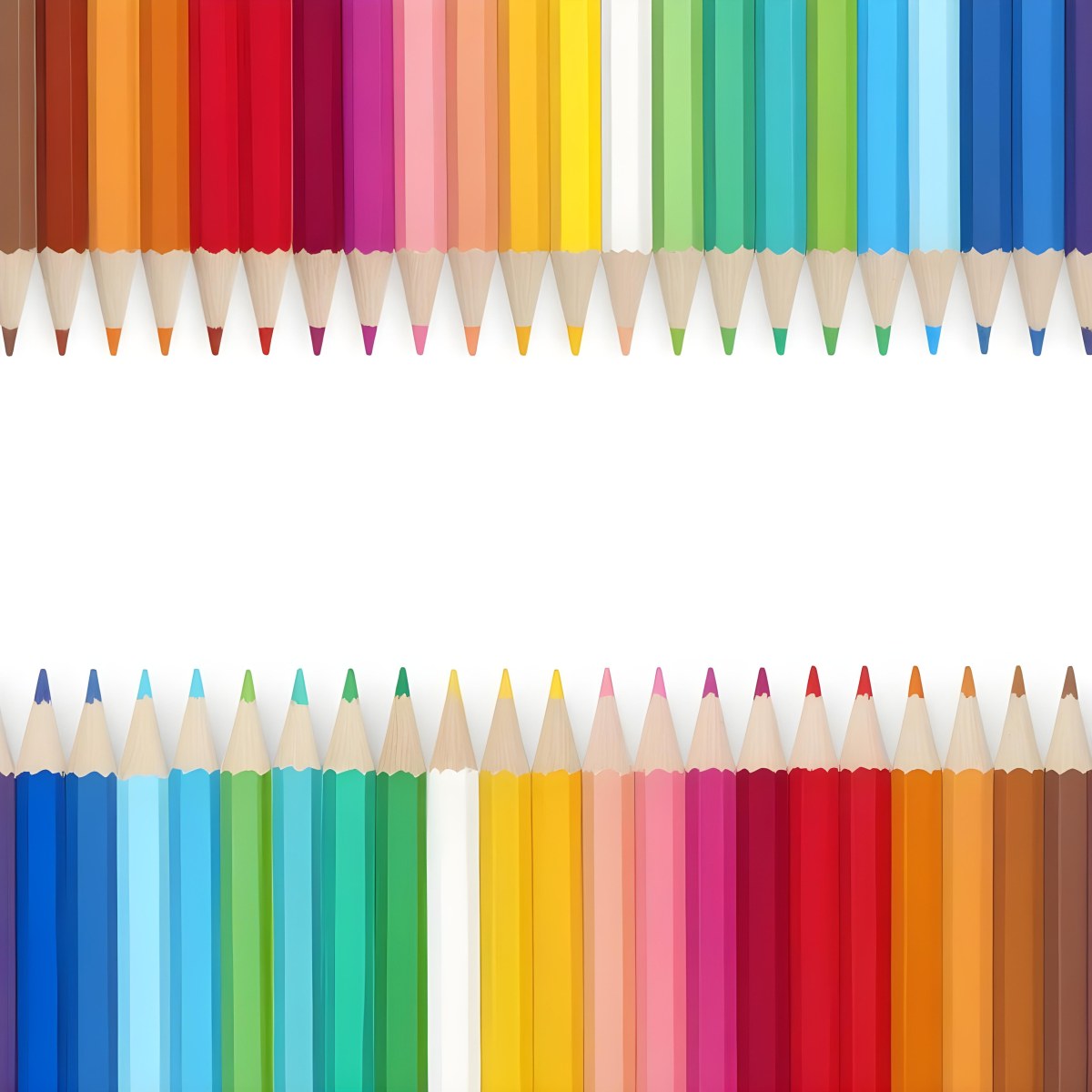 Colored Pencils Arranged In Two Rows Creating A Vibrant Spectrum Of Colors Sharp Tips Pointing Inward White Background Clean And Organized Composition Educational Or Artistic Theme 21 Ca20