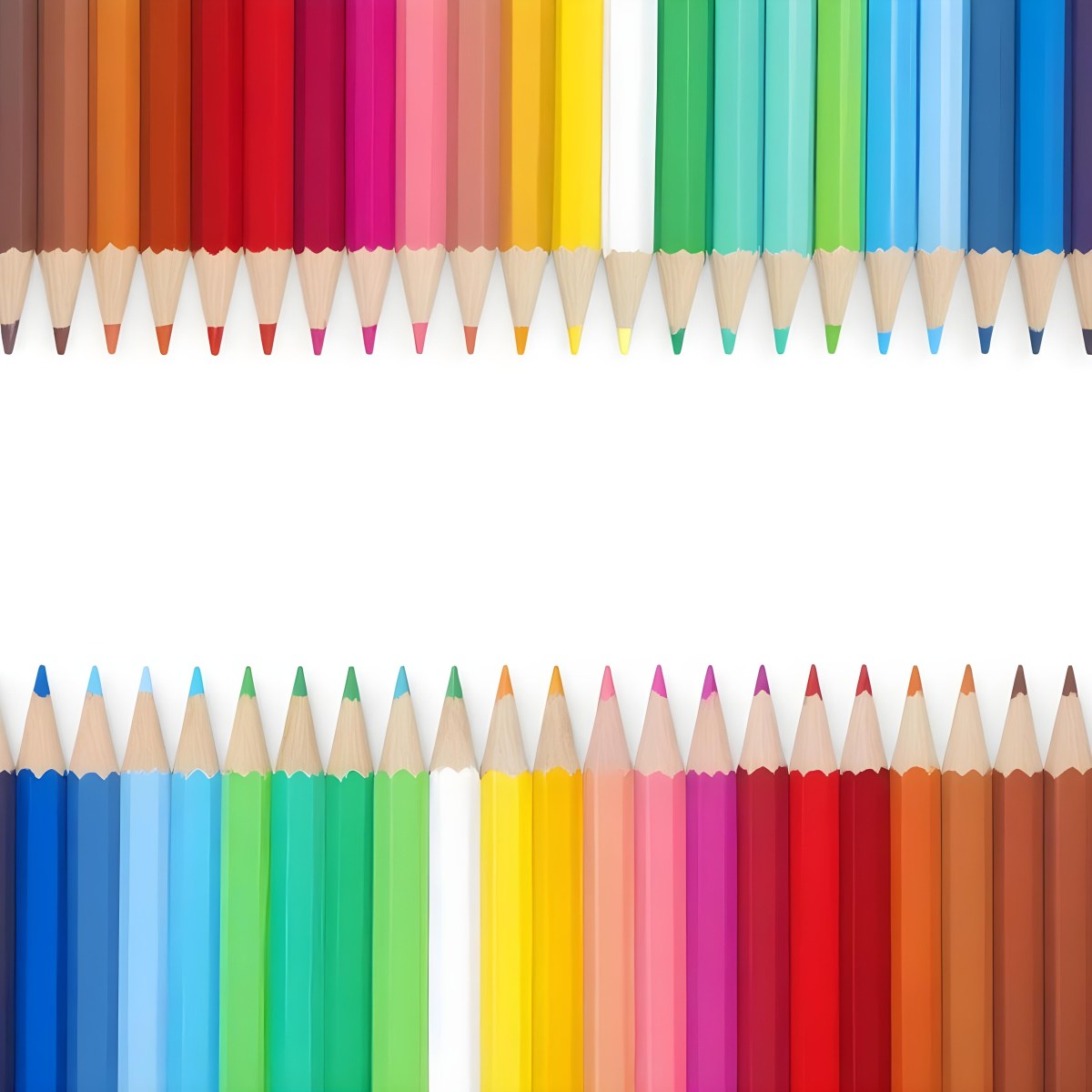 Colored Pencils Arranged In Two Rows Creating A Vibrant Spectrum Of Colors Sharp Tips Pointing Inward White Background Clean And Organized Composition Educational Or Artistic Theme 35 Ee7b