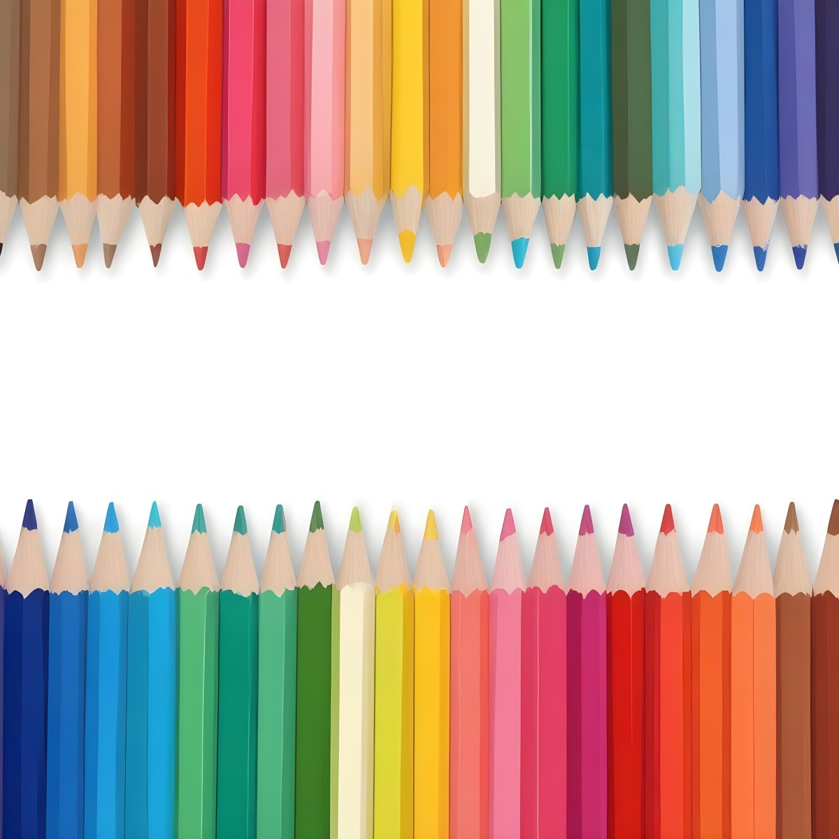 Colored Pencils Arranged In Two Rows Creating A Vibrant Spectrum Of Colors Sharp Tips Pointing Inward White Background Clean And Organized Composition Educational Or Artistic Theme 5 E241