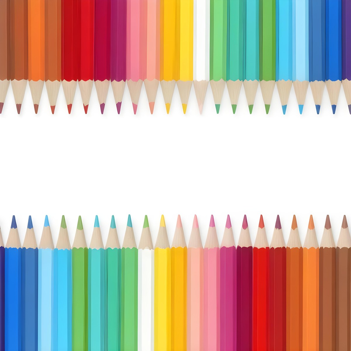Colored Pencils Arranged In Two Rows Creating A Vibrant Spectrum Of Colors Sharp Tips Pointing Inward White Background Clean And Organized Composition Educational Or Artistic Theme 7 D991