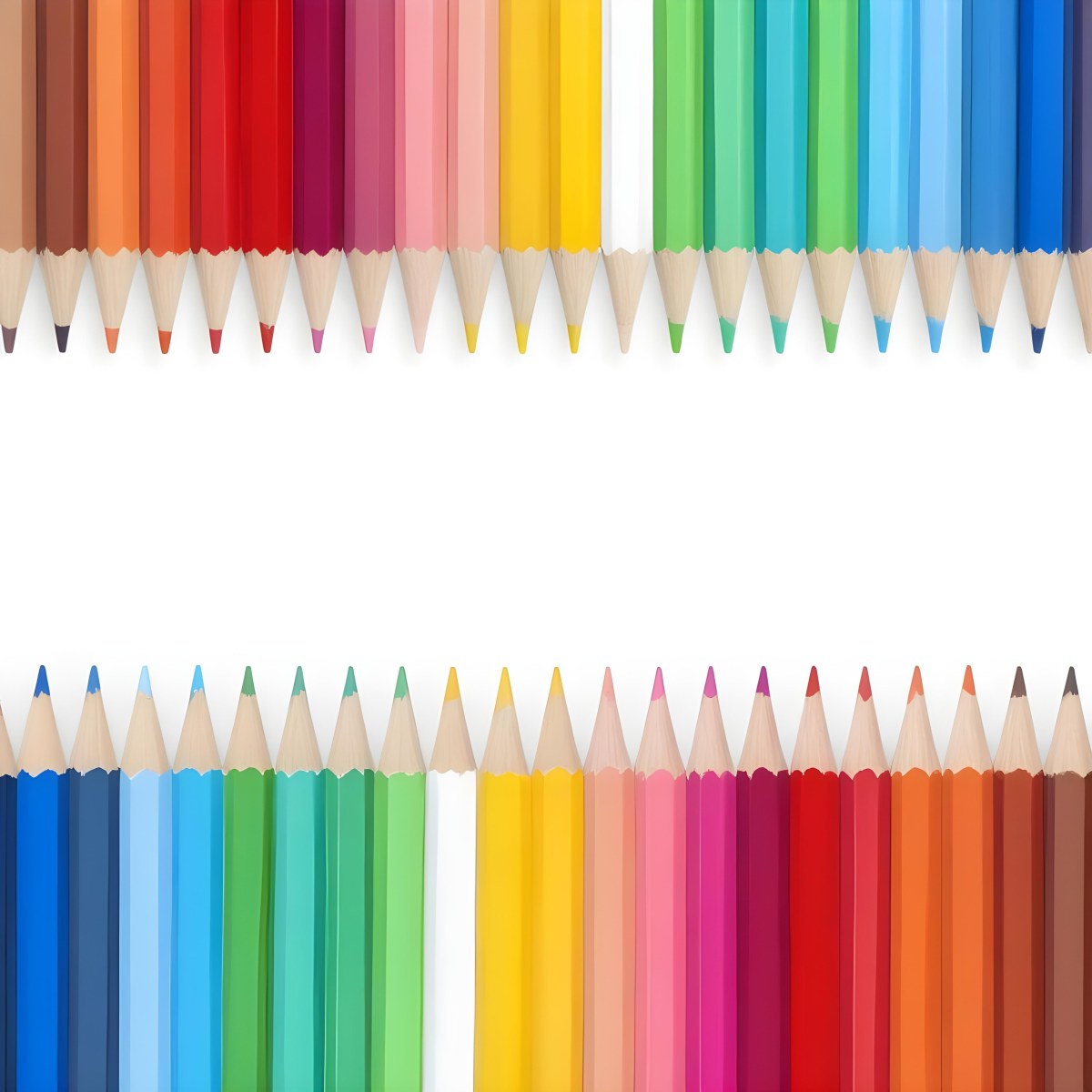 Colored Pencils Arranged In Two Rows Creating A Vibrant Spectrum Of Colors Sharp Tips Pointing Inward White Background Clean And Organized Composition Educational Or Artistic Theme 8 0115