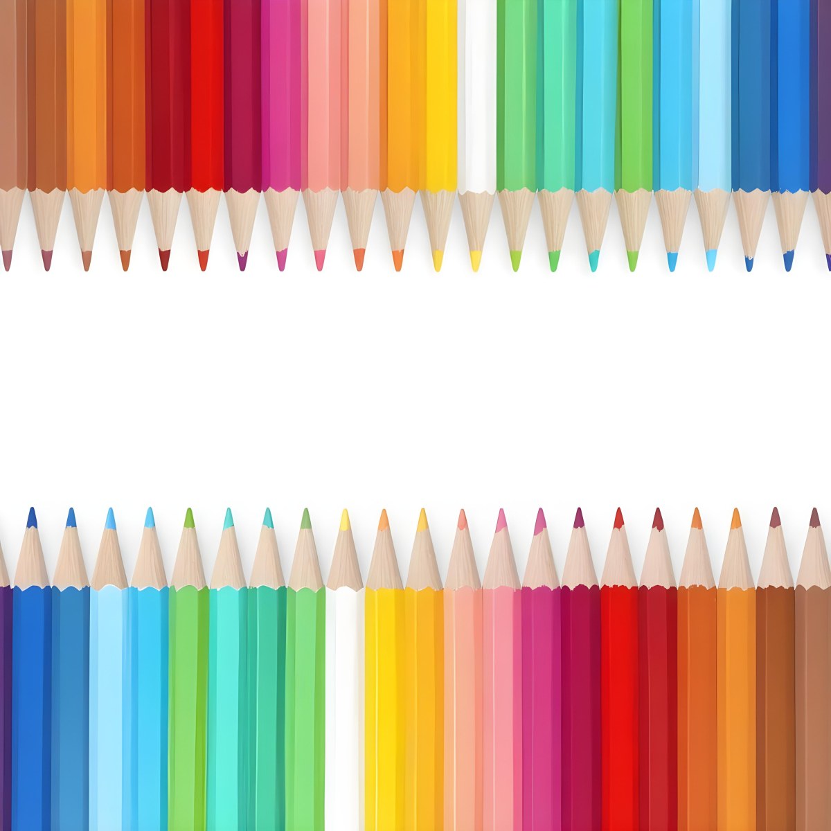 Colored Pencils Arranged In Two Rows Creating A Vibrant Spectrum Of Colors Sharp Tips Pointing Inward White Background Clean And Organized Composition Educational Or Artistic Theme 9 E744