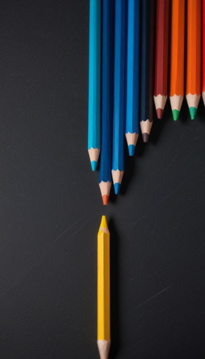 Colored Pencils In A Row Blue Green Cyan Yellow Orange Red And Black On A Dark Background 17 Ef4d