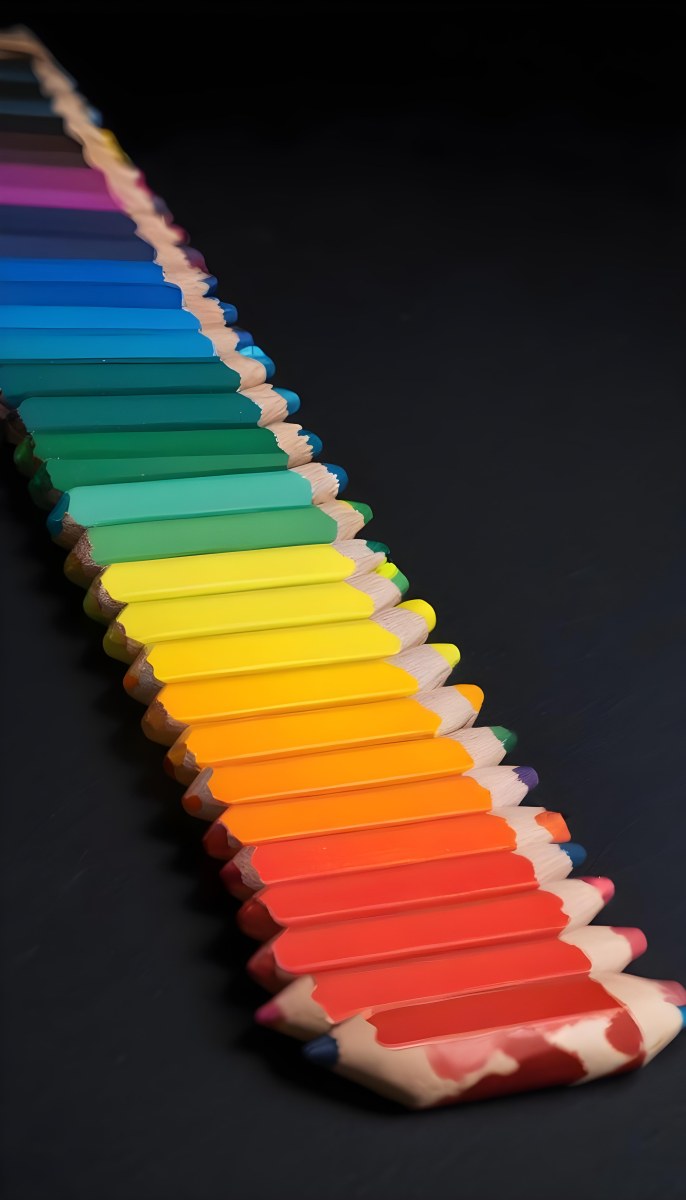 Colored Pencils In A Row Blue Green Cyan Yellow Orange Red And Black On A Dark Background 19 9eeb