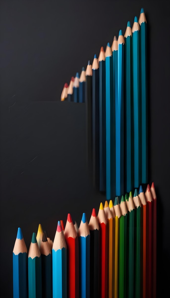 Colored Pencils In A Row Blue Green Cyan Yellow Orange Red And Black On A Dark Background 9 B39d