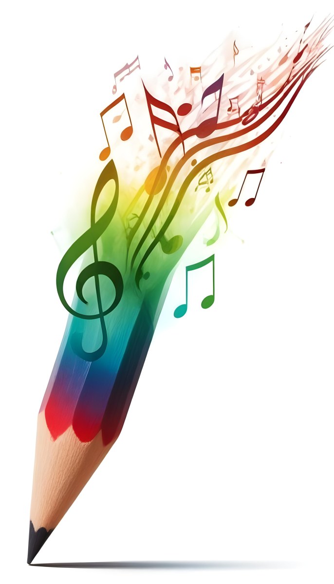 Digital Painting A Colored Pencil With A Gradient Of Red Green And Blue Shades At The Tip Emitting Vibrant Musical Notes And Abstract Shapes In Various Colors Creating A Dynamic And Artistic Effect The Background 15 Eb6e
