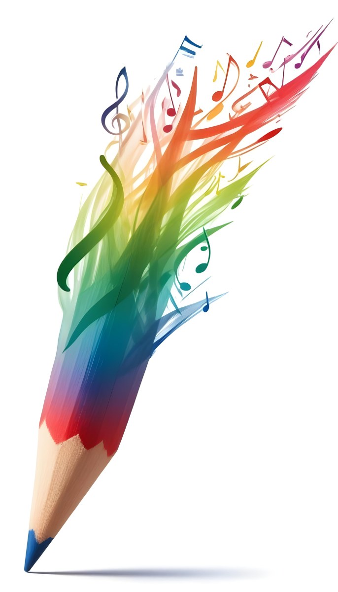 Digital Painting A Colored Pencil With A Gradient Of Red Green And Blue Shades At The Tip Emitting Vibrant Musical Notes And Abstract Shapes In Various Colors Creating A Dynamic And Artistic Effect The Background 23 7292