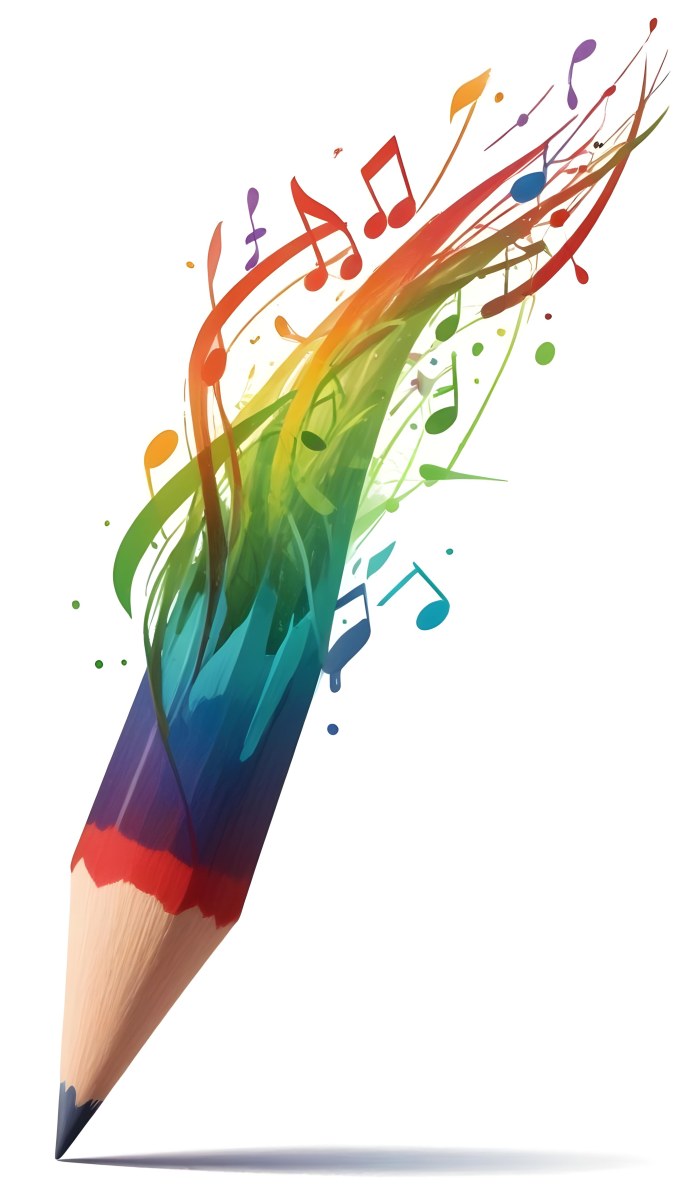 Digital Painting A Colored Pencil With A Gradient Of Red Green And Blue Shades At The Tip Emitting Vibrant Musical Notes And Abstract Shapes In Various Colors Creating A Dynamic And Artistic Effect The Background 39 90f6