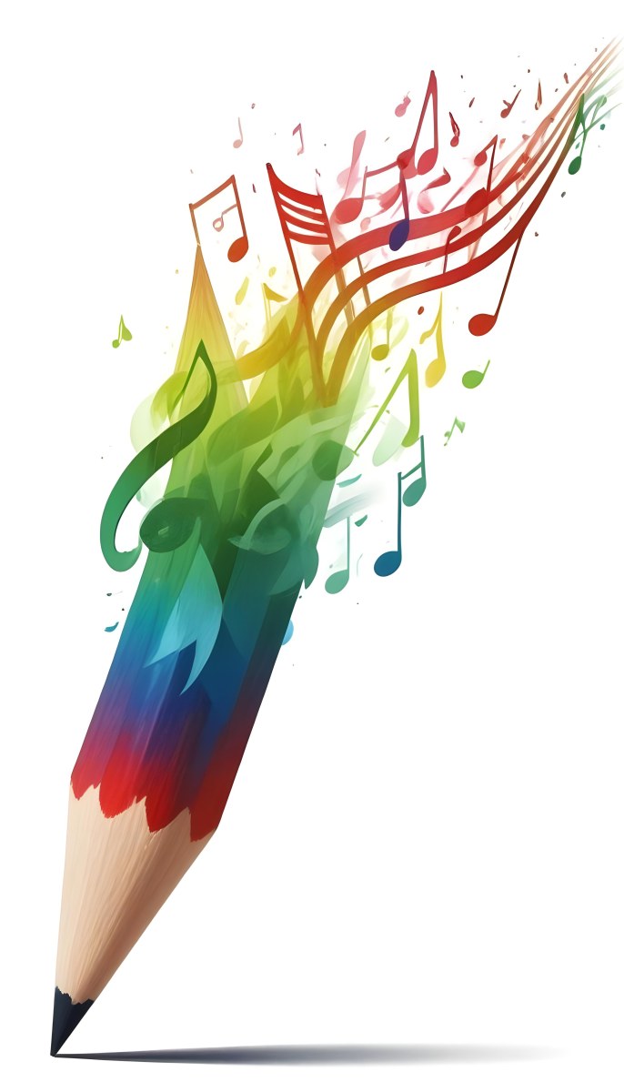 Digital Painting A Colored Pencil With A Gradient Of Red Green And Blue Shades At The Tip Emitting Vibrant Musical Notes And Abstract Shapes In Various Colors Creating A Dynamic And Artistic Effect The Background 44 B720