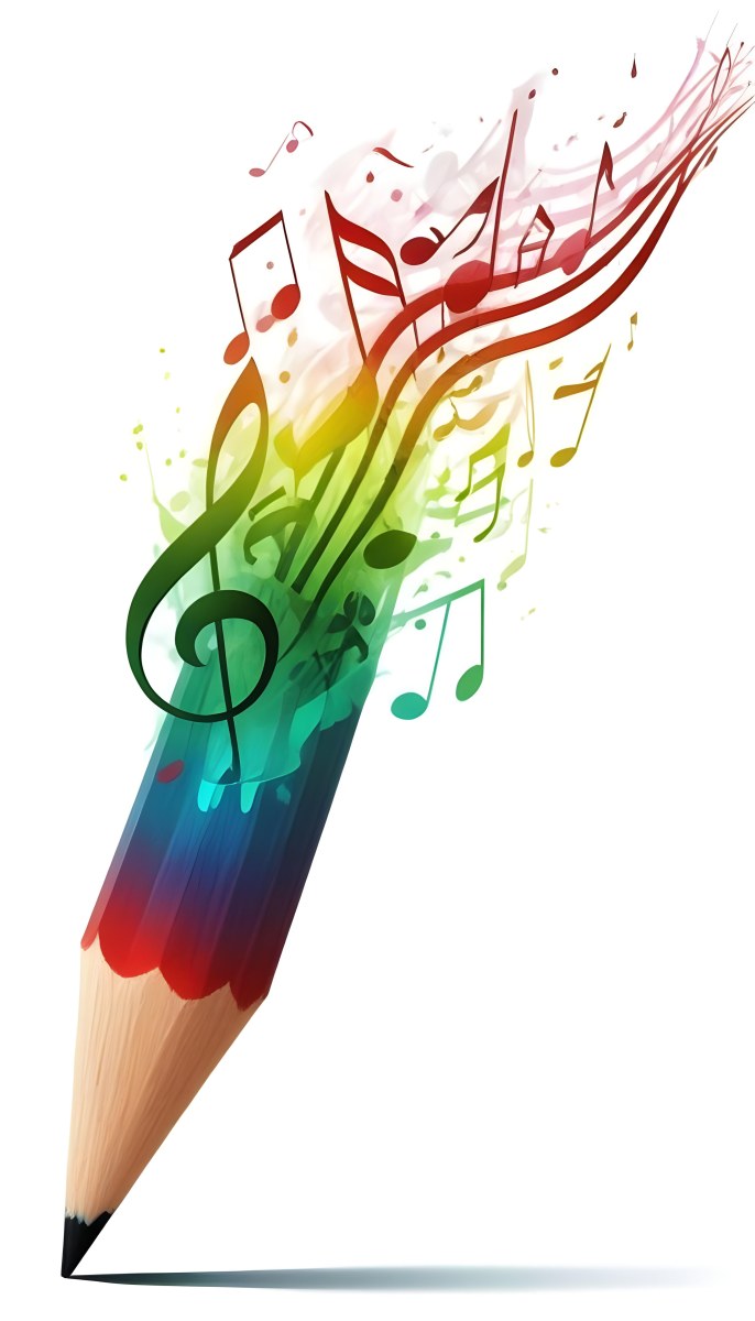 Digital Painting A Colored Pencil With A Gradient Of Red Green And Blue Shades At The Tip Emitting Vibrant Musical Notes And Abstract Shapes In Various Colors Creating A Dynamic And Artistic Effect The Background 46 446b