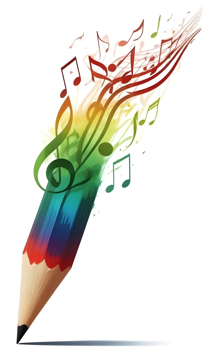Digital Painting A Colored Pencil With A Gradient Of Red Green And Blue Shades At The Tip Emitting Vibrant Musical Notes And Abstract Shapes In Various Colors Creating A Dynamic And Artistic Effect The Background 48 Da96