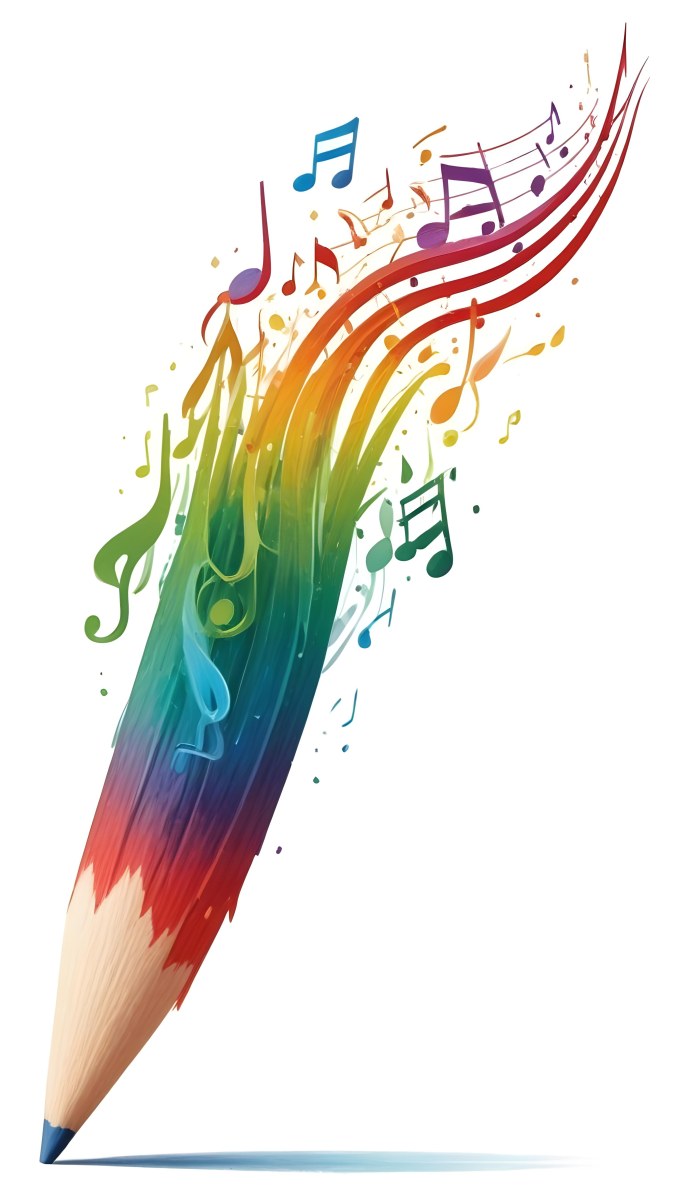 Digital Painting A Colored Pencil With A Gradient Of Red Green And Blue Shades At The Tip Emitting Vibrant Musical Notes And Abstract Shapes In Various Colors Creating A Dynamic And Artistic Effect The Background 49 Dfc2