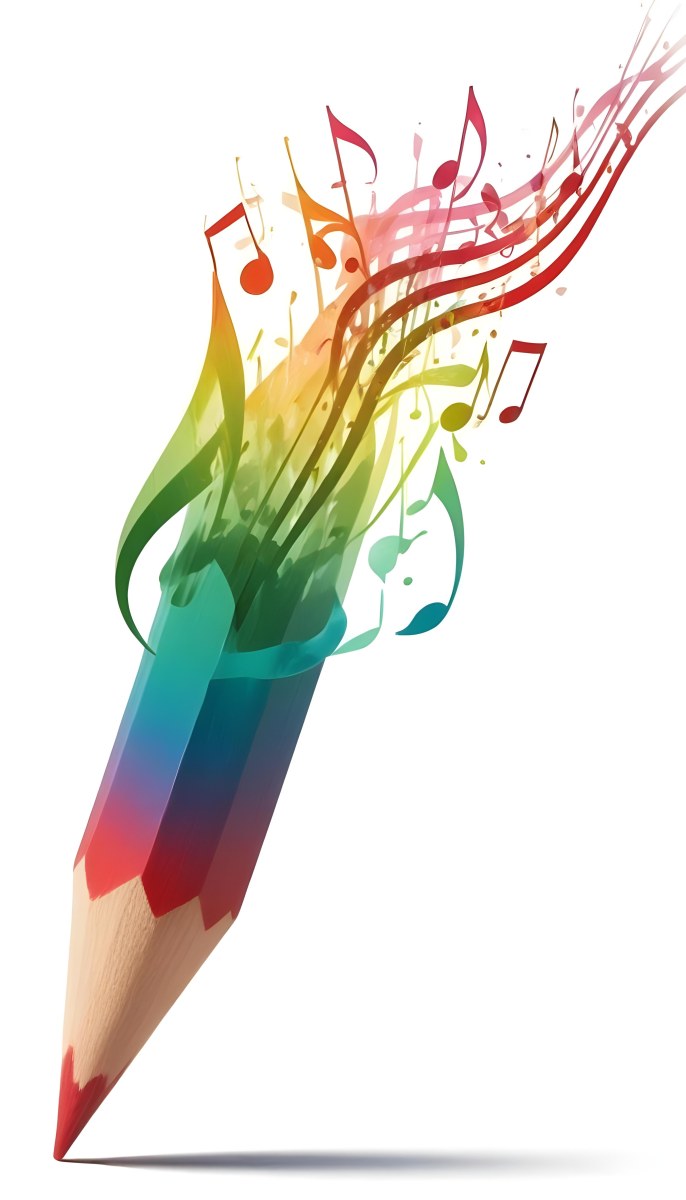 Digital Painting A Colored Pencil With A Gradient Of Red Green And Blue Shades At The Tip Emitting Vibrant Musical Notes And Abstract Shapes In Various Colors Creating A Dynamic And Artistic Effect The Background 5 43ac