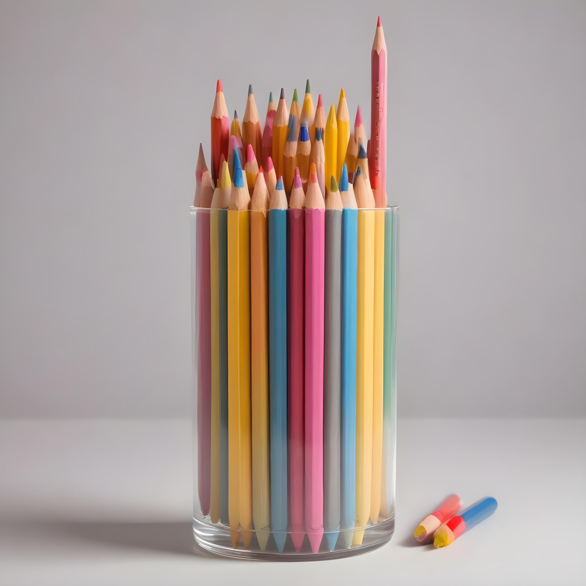 Digital Painting A Pot Filled With A Variety Of Colored Pencils Including Shades Of Red The Pot Is Split In Color With One Half Being Yellow And The Other Half Blue Two Small Capsules In Yellow And Orange Are Plac 11 520e