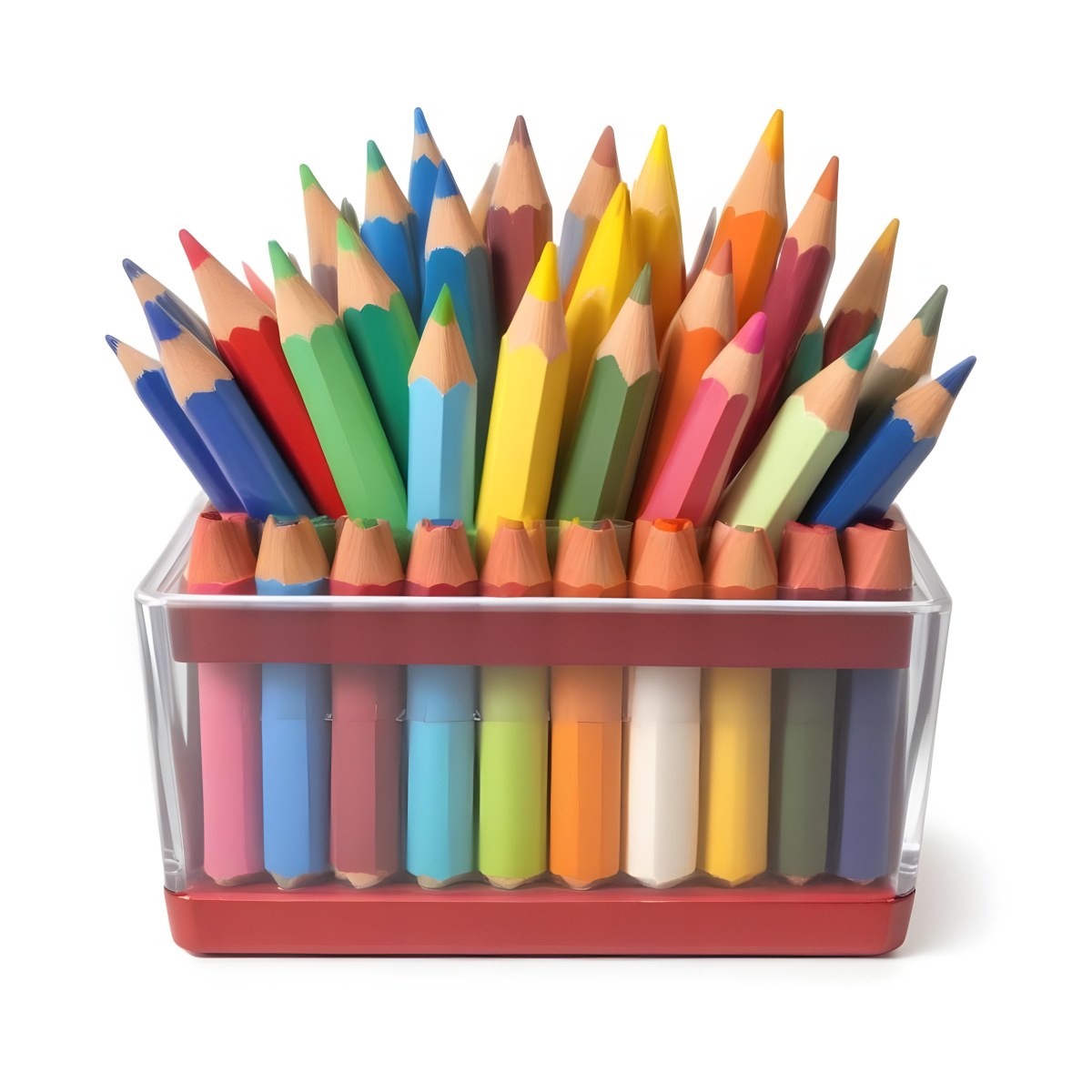 Digital Painting A Pot Filled With A Variety Of Colored Pencils Including Shades Of Red The Pot Is Split In Color With One Half Being Yellow And The Other Half Blue Two Small Capsules In Yellow And Orange Are Plac 50 F1ef