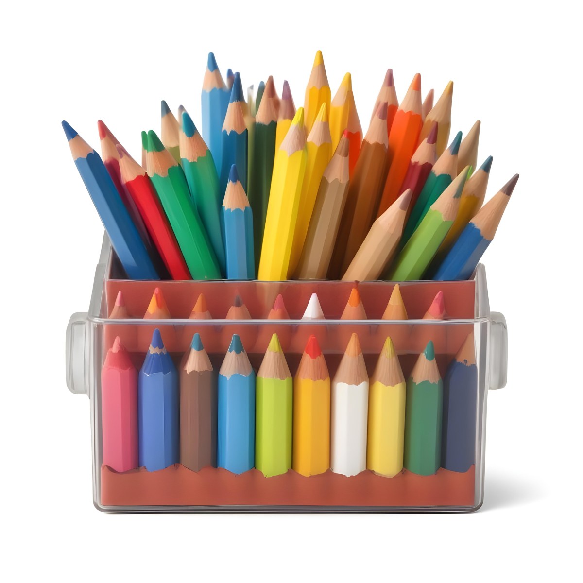 Digital Painting A Pot Filled With A Variety Of Colored Pencils Including Shades Of Red The Pot Is Split In Color With One Half Being Yellow And The Other Half Blue Two Small Capsules In Yellow And Orange Are Plac 88 853e