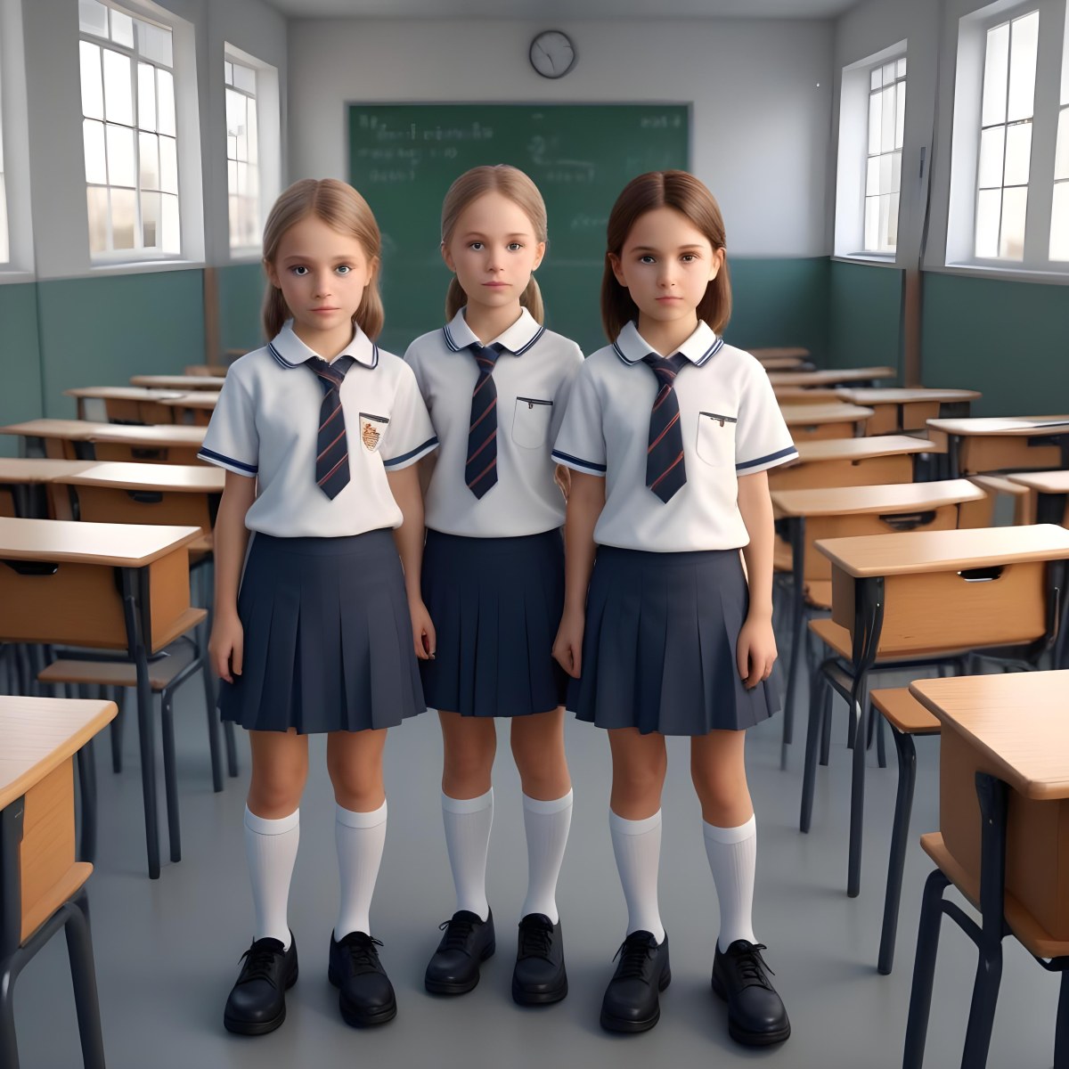 Digital Painting Two Caucasian Kids Of 8 Years Old With School Uniform In A School Bold And Slim Lines Brush Strokes 1 5dda