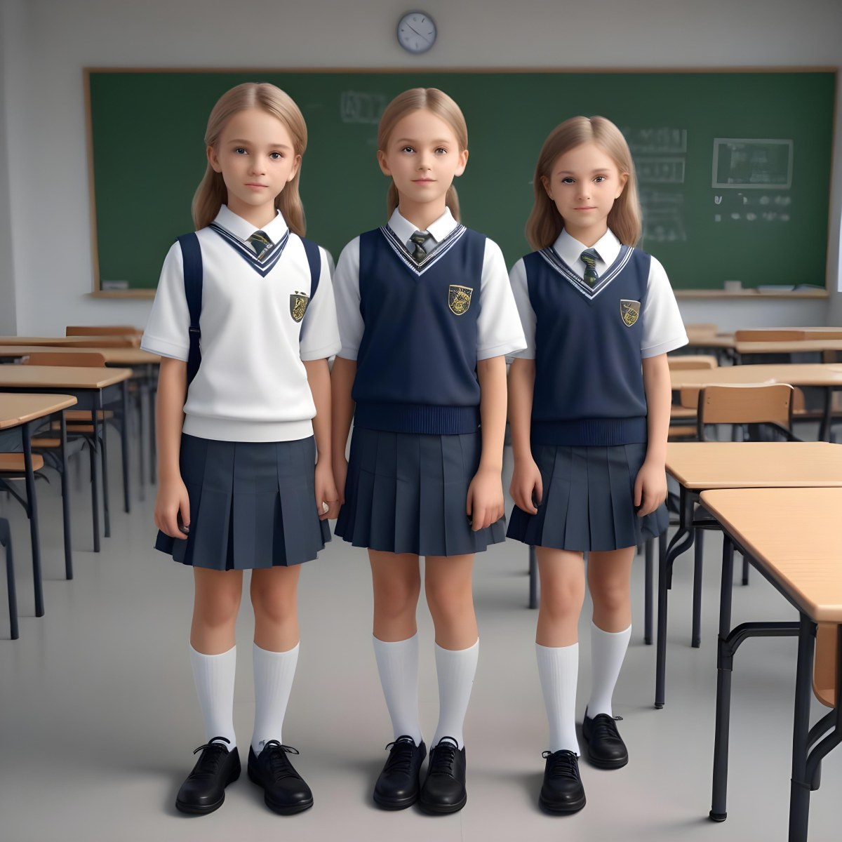 Digital Painting Two Caucasian Kids Of 8 Years Old With School Uniform In A School Bold And Slim Lines Brush Strokes 4 C797