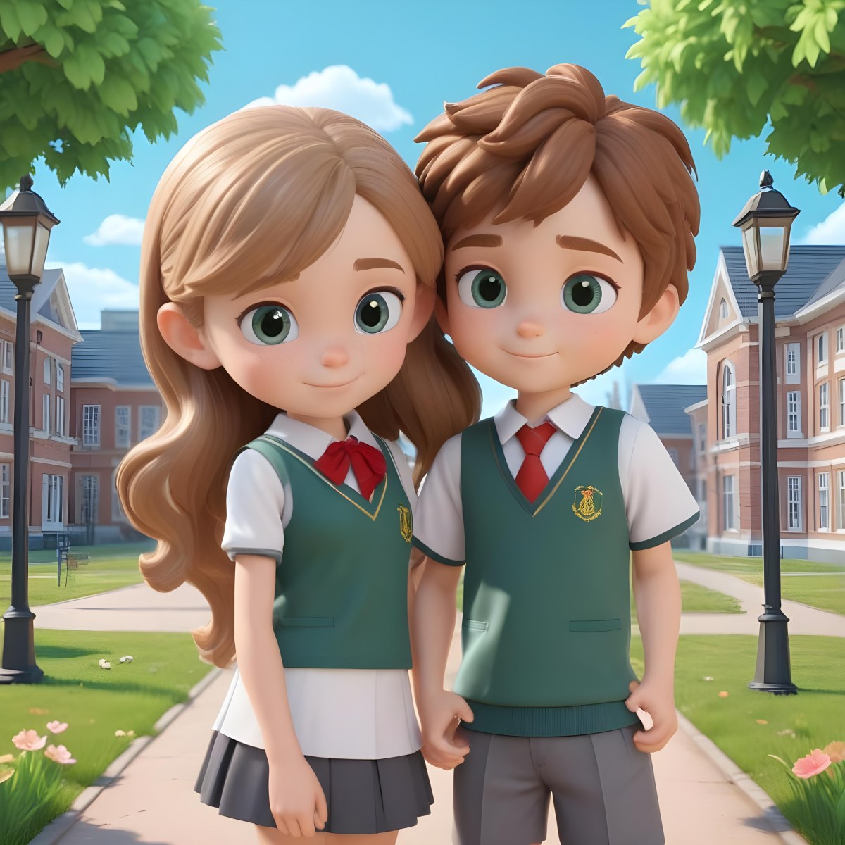 Digital Painting Two Caucasian Kids Of 8 Years Old With School Uniform In A School Bold And Slim Lines Brush Strokes 6 45b7